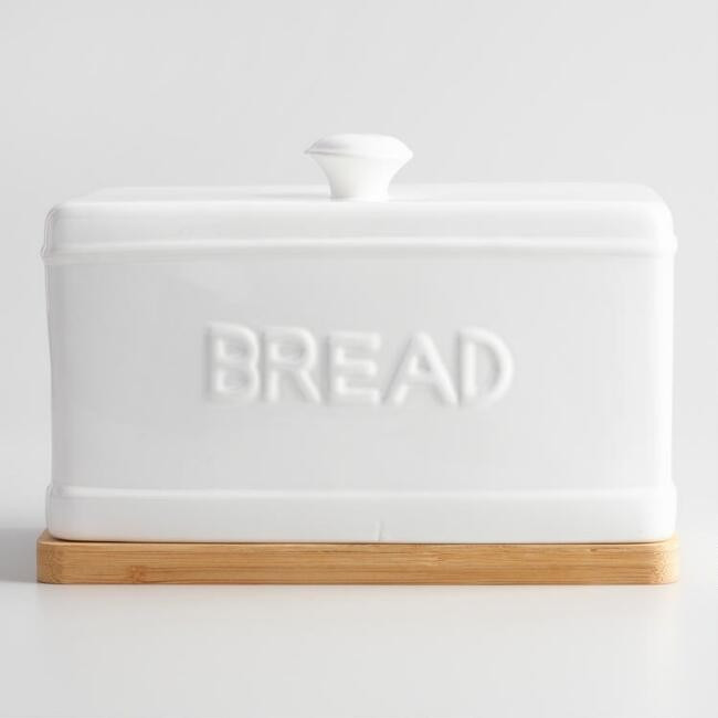 Ceramic Bread Box with Wood Cutting Board | World Market