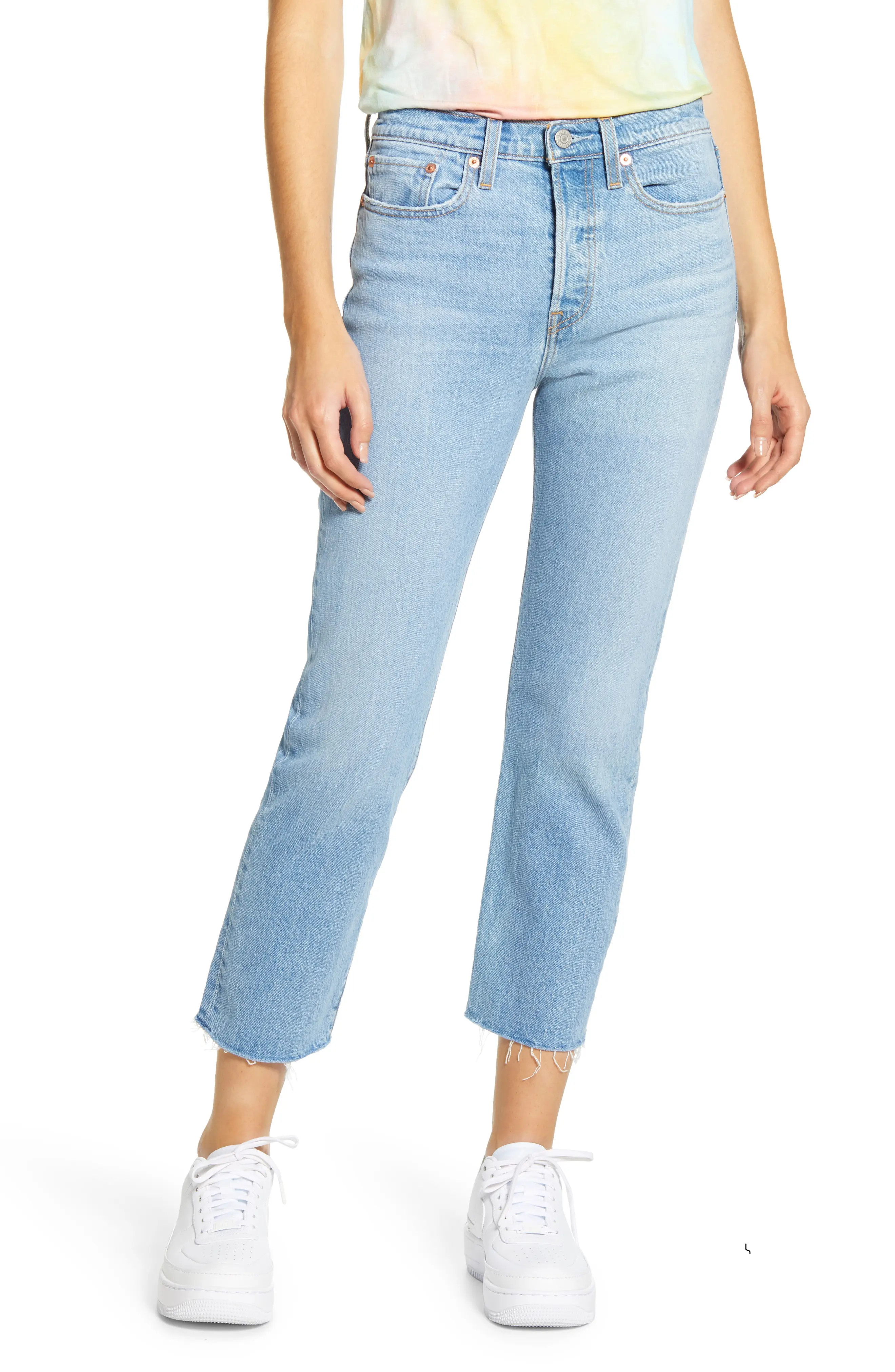 Women's Levi's Wedgie High Waist Raw Hem Straight Leg Jeans, Size 33 x 26 - Blue | Nordstrom
