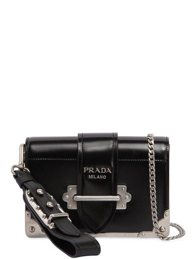 PRADA, Small cahier polished leather bag, Black, Luisaviaroma | Luisaviaroma