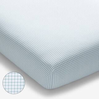 Company Kids by The Company Store Company Kids Ditsy Gingham Blue Organic Cotton Percale Crib Sheet | The Home Depot