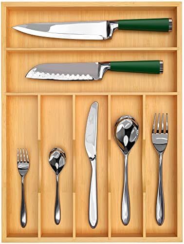 Luxury Bamboo Kitchen Drawer Organizer - Silverware Organizer/Utensil Holder and Cutlery Tray wit... | Amazon (US)