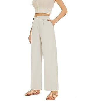 FUNYYZO Women's Wide Leg Pants High Elastic Waisted in The Back Business Work Trousers Long Strai... | Amazon (US)