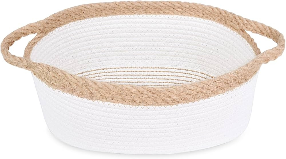 ABenkle Small Basket, 12"x 8" x 5" Cute Small Woven Basket, Rope Room Shelf Storage Basket, Cat D... | Amazon (US)