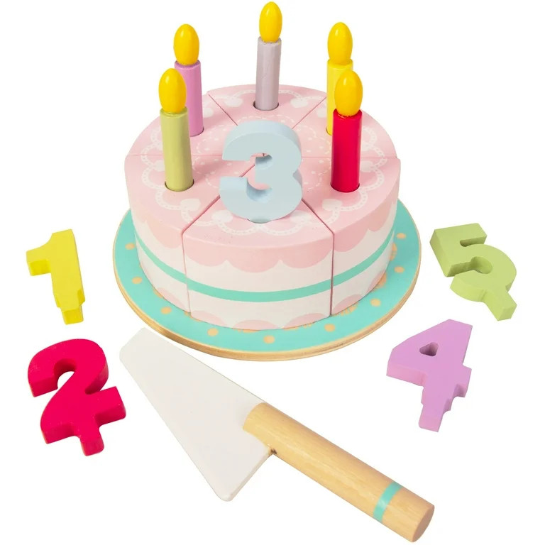WoodenEdu Pretend Play Food for Toddlers 1-3,Wooden Birthday Fake Cake with Candles and Numbers,T... | Walmart (US)
