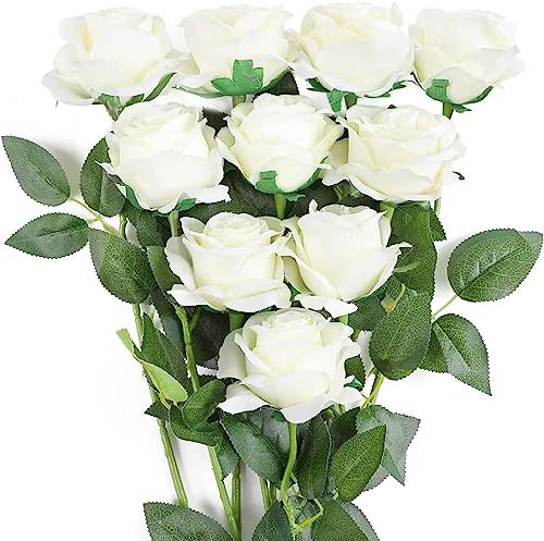 JUSTOYOU 10Pcs Artificial Roses Flowers, Realistic Blossom Roses, Real Touch Silk Rose, Single Fa... | Amazon (US)