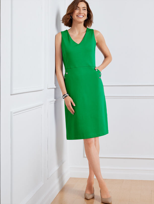 Snap Button Ponte A-Line Dress | Talbots