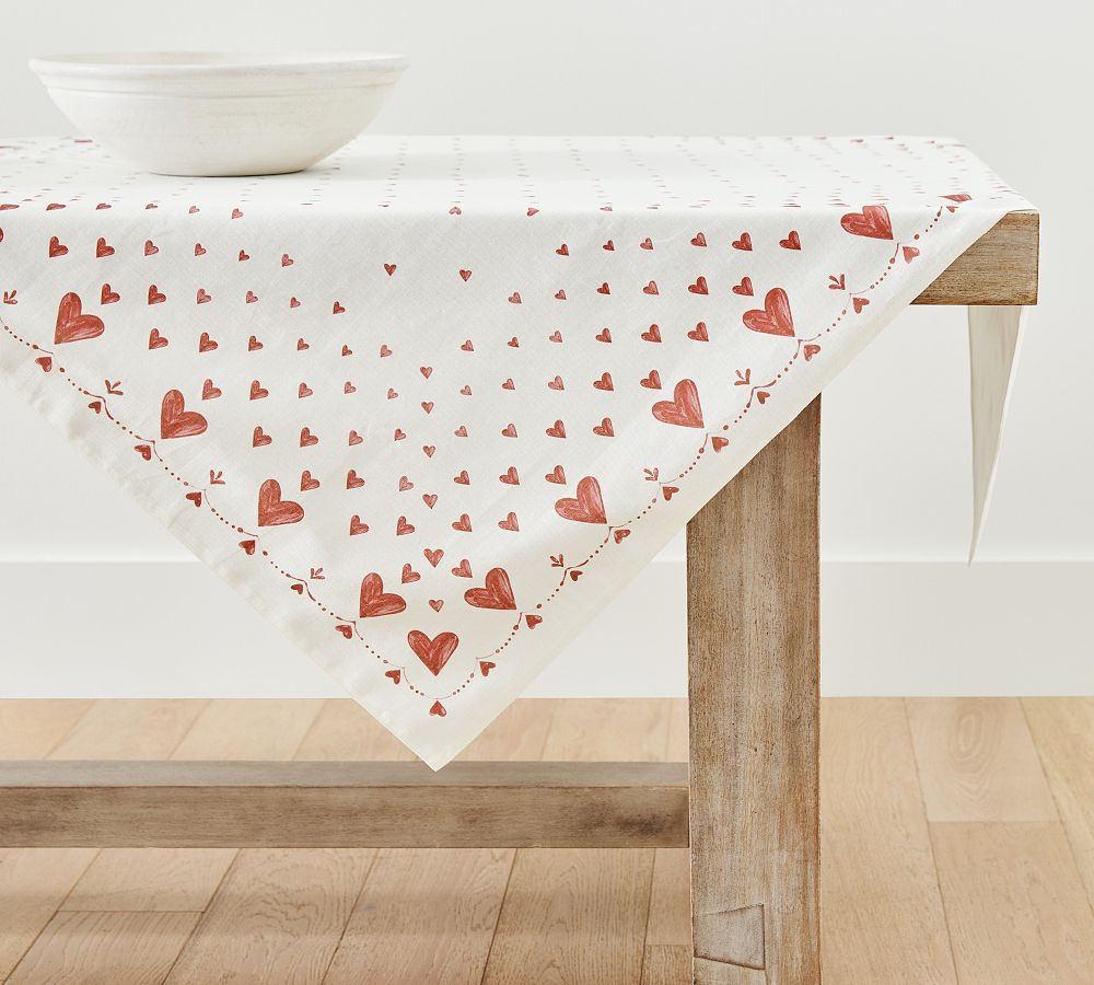 Painted Hearts Cotton/Linen Table Throw | Pottery Barn (US)