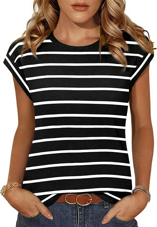 Zeagoo Womens 3 Pack Crewneck Cap Sleeve Tank Tops Casual Basic T Shirts Loose Fit Tee Summer Top... | Amazon (US)