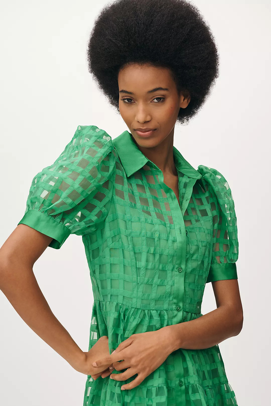 English Factory Organza Short-Sleeve Button-Front Midi Dress | Anthropologie (US)