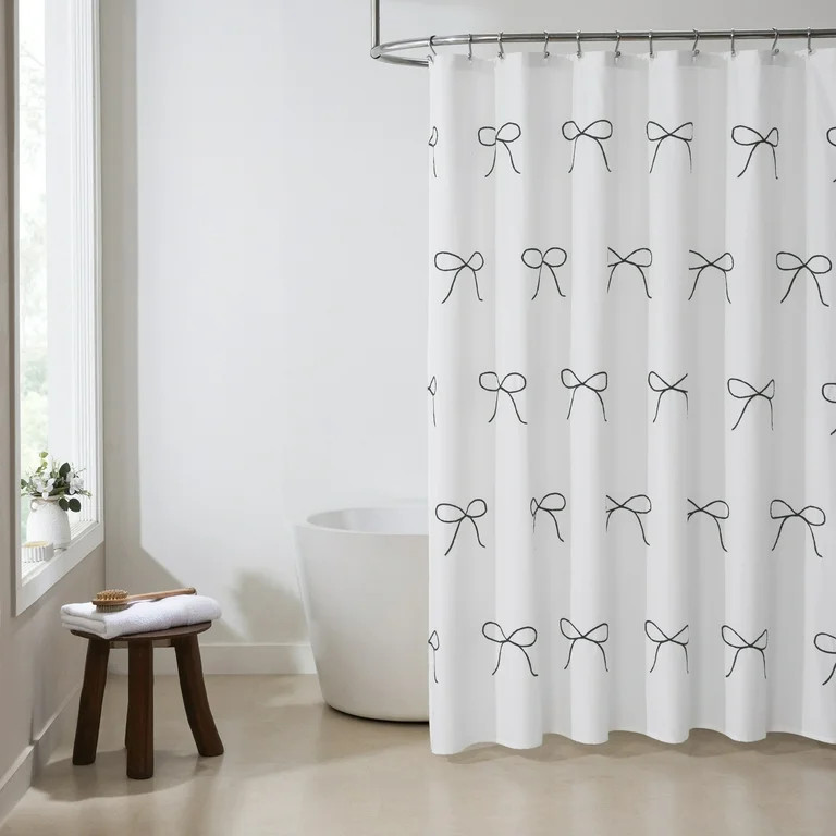 My Texas House White/Black Embroidered Holiday Farmhouse Bow Cotton Shower Curtain, 72" x 72" | Walmart (US)