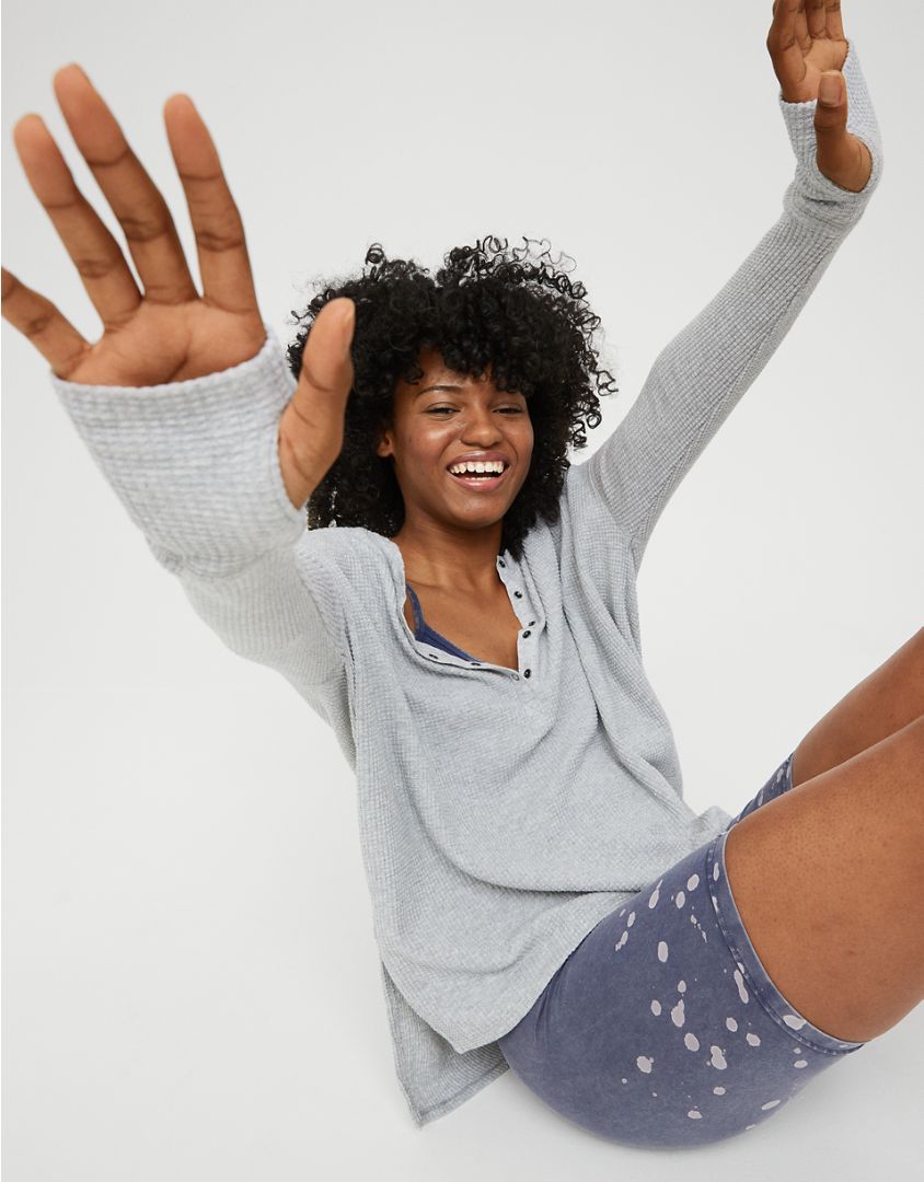 OFFLINE By Aerie Way Back Waffle Henley Long Sleeve T-Shirt | American Eagle Outfitters (US & CA)