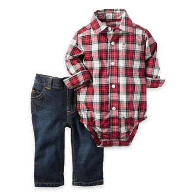 carter's® Size 12M 2-Piece Plaid Bodysuit and Jean Set in Red | buybuy BABY