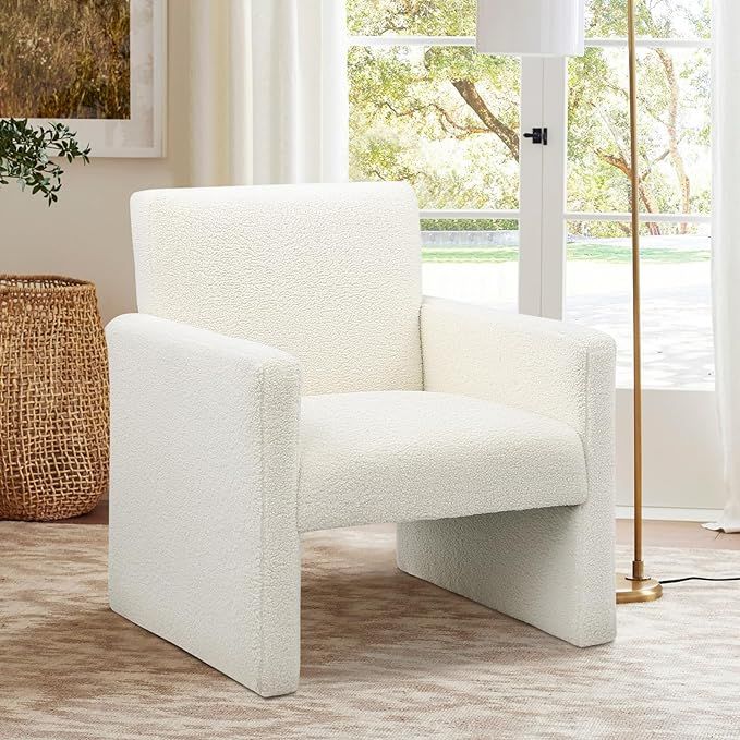 FUNKEEN Sherpa Accent Chair Modern White Fluffy Chair Single Sofa Boucle Chair Comfy Teddy Armcha... | Amazon (US)
