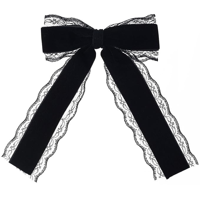 1pcs Black Lace Hair Bow Clip Coquette Bow Barrettes with Long Tail Ribbon for Women Christmas Va... | Amazon (US)