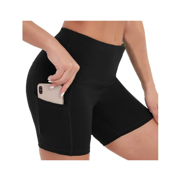 Women's High Waist Biker Shorts Workout Yoga Running Gym Compression Spandex Shorts Side Pockets | Walmart (US)
