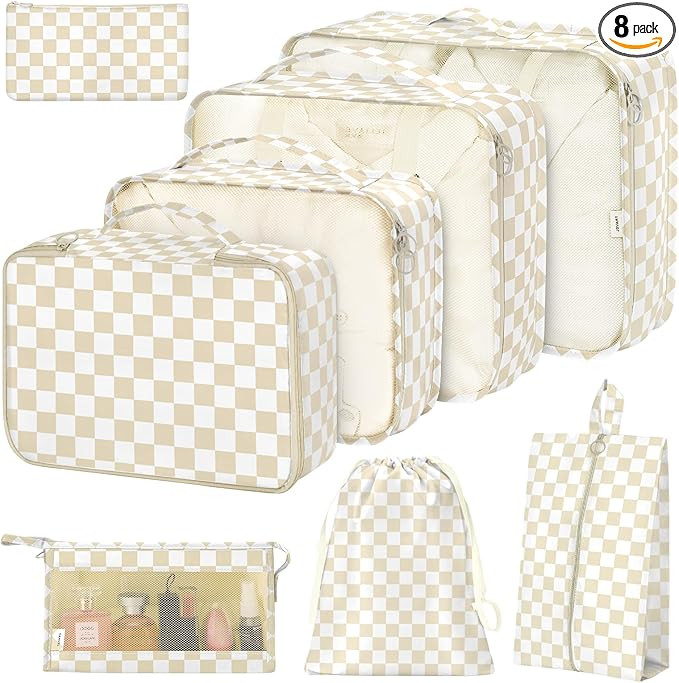 8 Set Packing Cubes for Suitcases,Packing Cube with Shoe, Cosmetics, Clothing, and Accessories Ba... | Amazon (US)