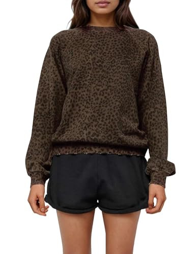 Livtany Women's Leopard Print Loose Fit Sweatshirt Crew Neck Long Sleeve Blouse Casual Distressed... | Amazon (US)