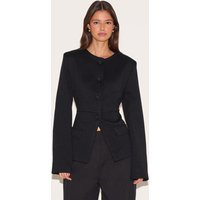 Black Button Up Longline Collarless Blazer | PrettyLittleThing UK