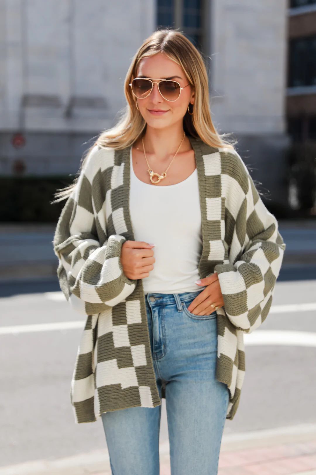 Cozy Affection Checkered Sweater Cardigan | Dress Up