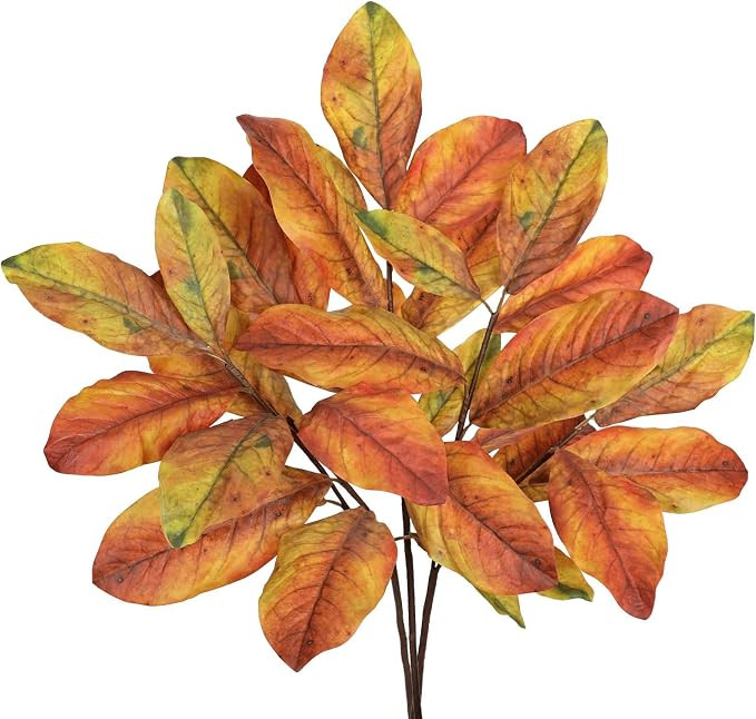 Artificial Magnolia Fall Leaves Stem 31 inch Yellow Fake Autumn Branches | Amazon (US)