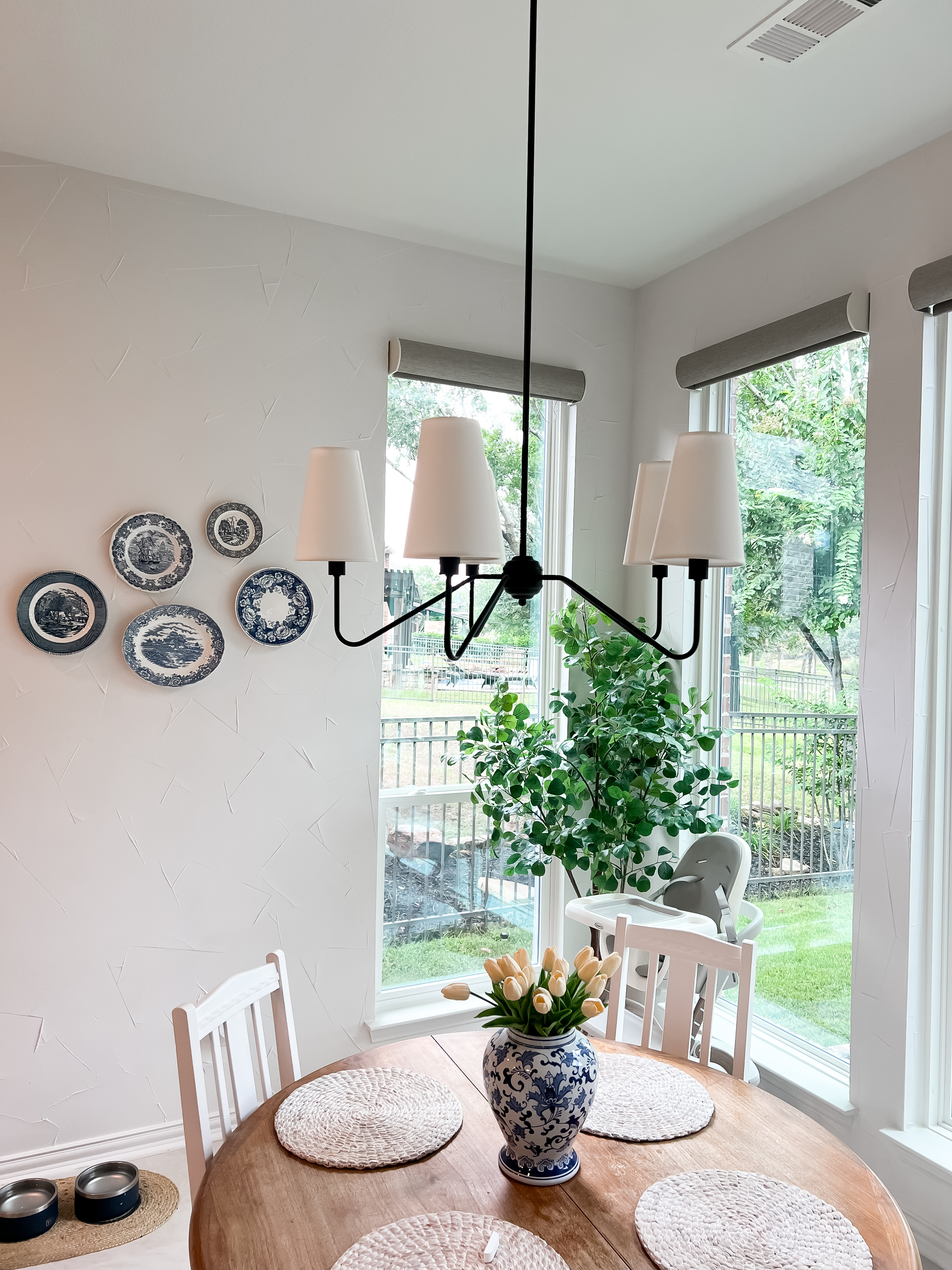 Our breakfast nook light is from Amazon and is under $120! I had this in my office and our old house and I just love the way this looks it’s classic and timeless!

The table and chairs I got from an estate sale and the blue and white plates on the wall were sourced from a lady on Instagram!

#LTKFamily #LTKSeasonal #LTKHome