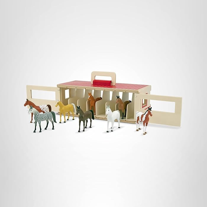 Melissa & Doug Take-Along Show-Horse Stable Play Set– Pretend Play Wooden Barn Toy with 8 Horse... | Amazon (US)