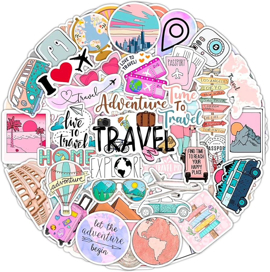 BulbaCraft 100Pcs Cute Travel Stickers for Girls, Travel Stickers for Water Bottles, Notebook, La... | Amazon (US)