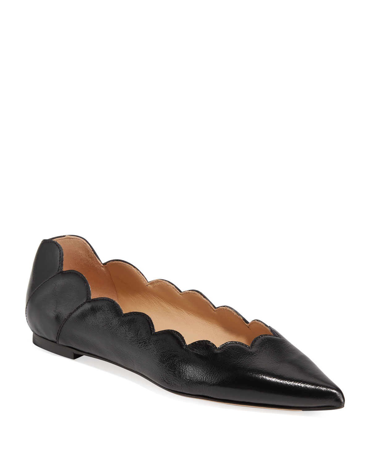Lauren Scalloped Point-Toe Ballet Flats | Neiman Marcus