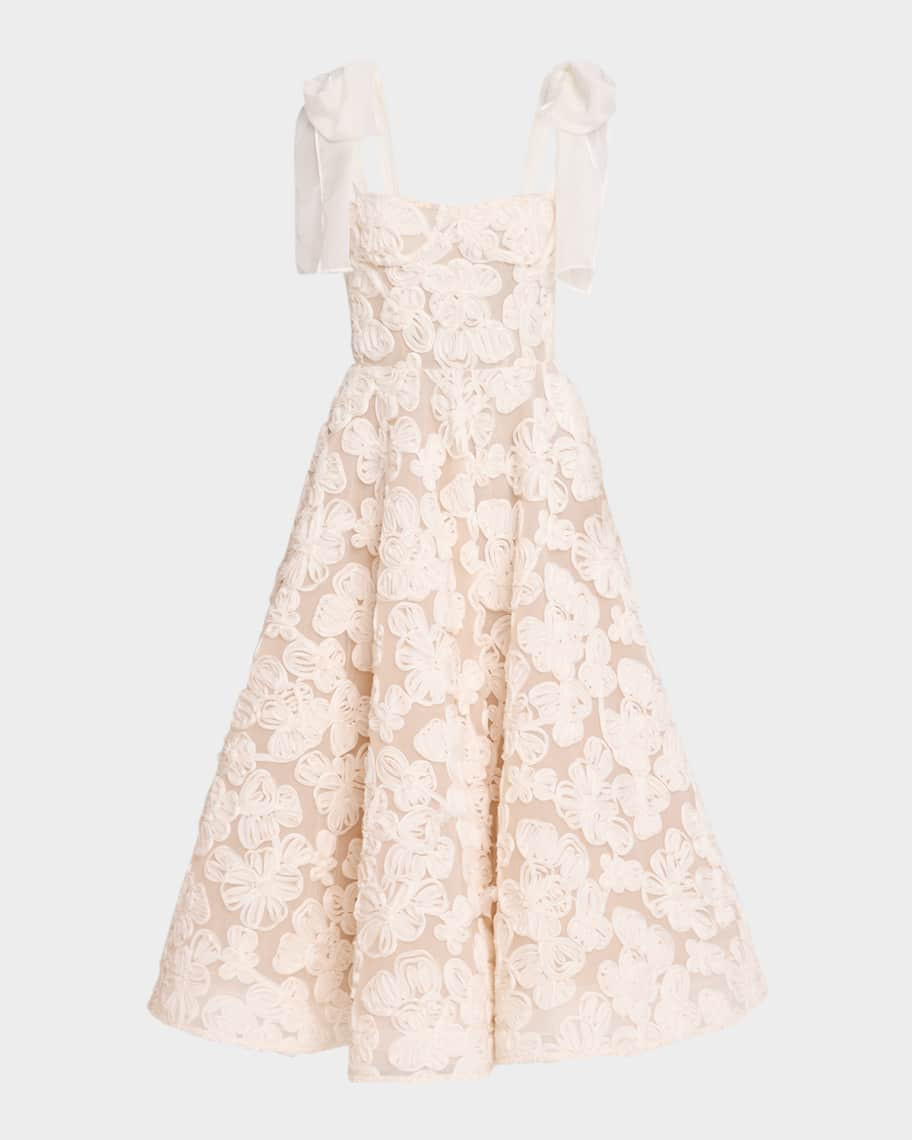 Bronx and Banco Sabrina Lace Midi Dress with Bow Details | Neiman Marcus