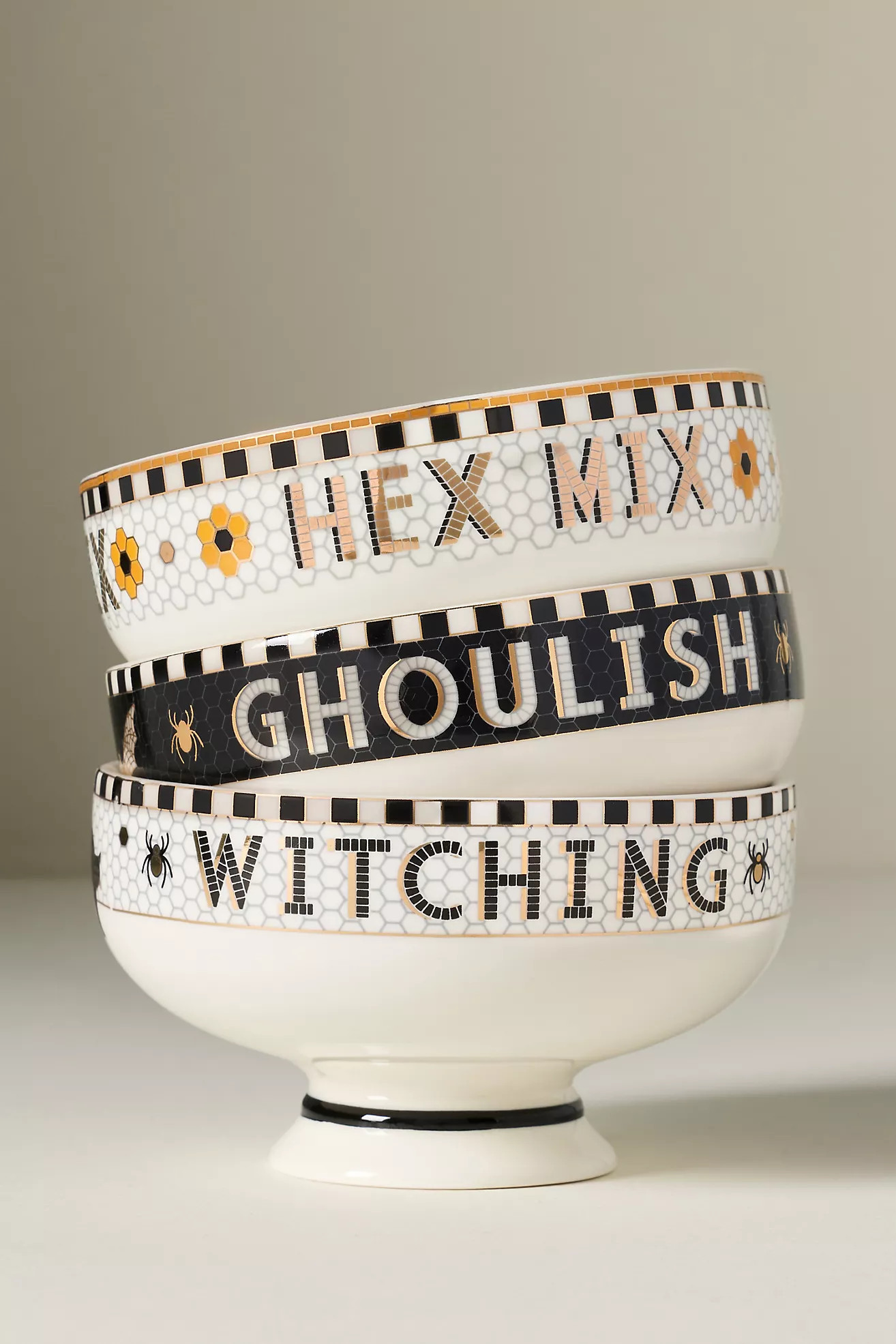 Bistro Tile Stoneware 24k Gold Accent Halloween Nut Bowl | Anthropologie (US)