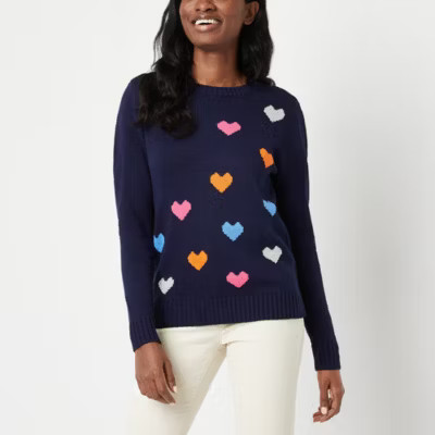 St. John's Bay Womens Crew Neck Long Sleeve Star Pullover Sweater | JCPenney