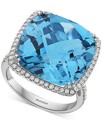 EFFY® Blue Topaz (19-7/8 ct. t.w.) & Diamond (1/3 ct. t.w.) Statement Ring in 14k White Gold | Macys (US)