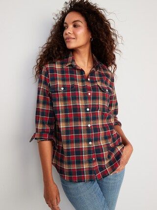 Long-Sleeve Plaid Flannel Boyfriend Tunic Shirt for Women | Old Navy (US)