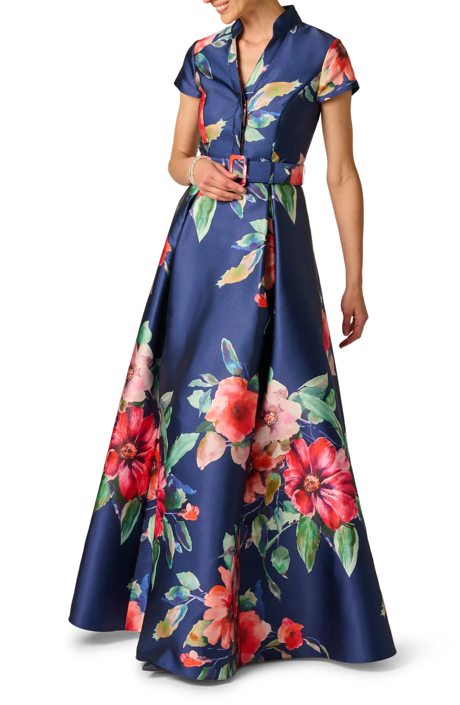 Floral Belted Mikado Gown | Nordstrom