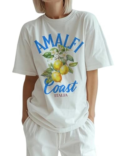 Cute Strawberry Beach Shirts Oversized Graphic Tees Women Short Sleeve Y2k Summer Tops 2000s Aest... | Amazon (US)