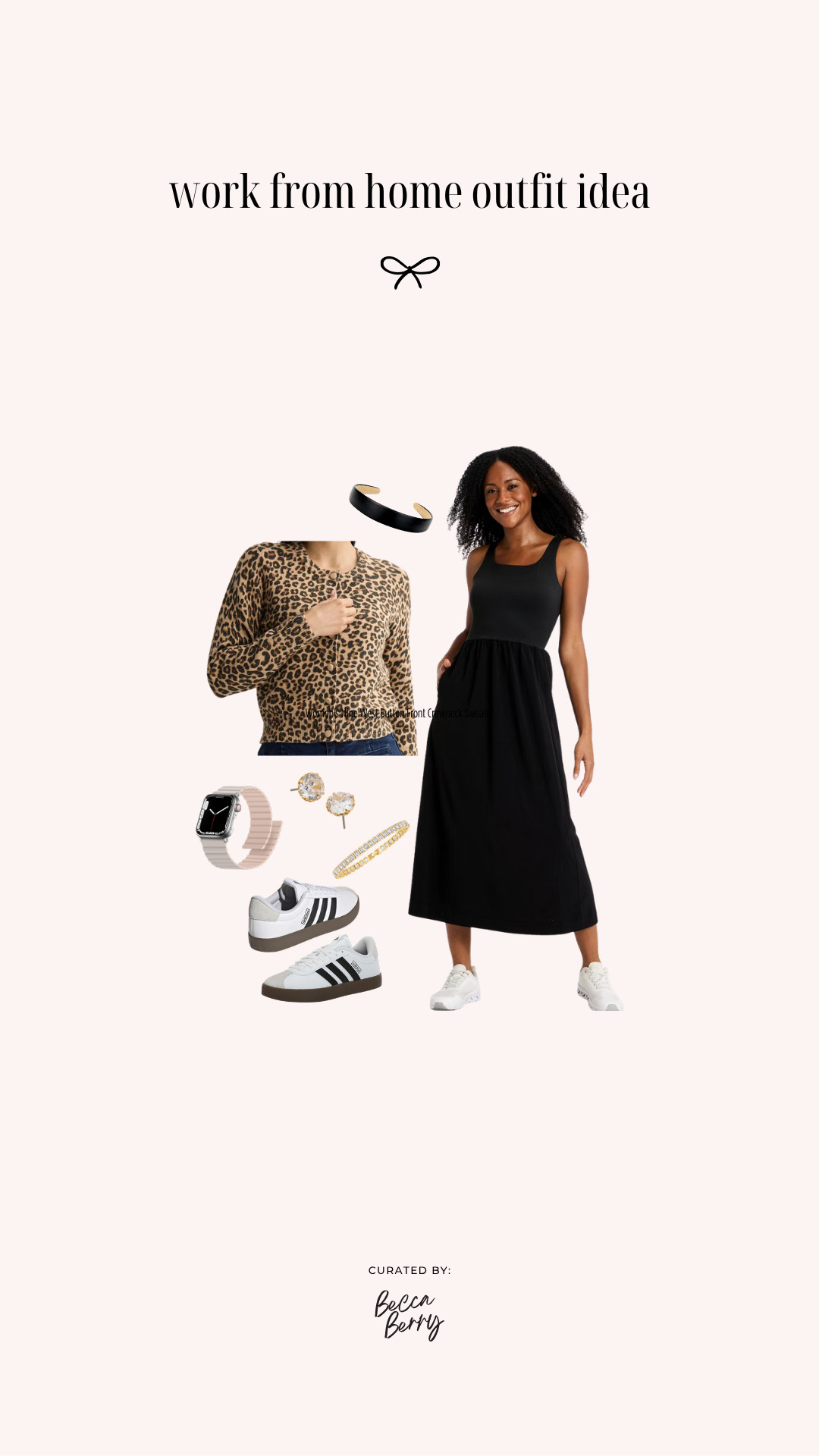 Starting the week with an easy midsize WFH outfit that feels pulled together without sacrificing comfort. 🖤

I'm wearing the Target All in Motion Woven Travel Dress in black — bonus points because it has pockets — with the Nine West Button Front Crewneck Sweater in Tan Luxe Cheetah from Kohl's. I can wear the sweater buttoned up when I need another layer or drape it over my shoulders for an easy, polished finishing touch.

Adding my everyday Kate Spade studs, tennis bracelet, Apple Watch, faux leather headband and adidas sneakers to finish the look.

Perfect for a WFH Monday, video calls, errands, or one of those days when you need to leave the house but still want to be comfortable.

Save this outfit formula for an easy work-from-home look. 

 #LTKootd #LTKMidsize #LTKWorkwear