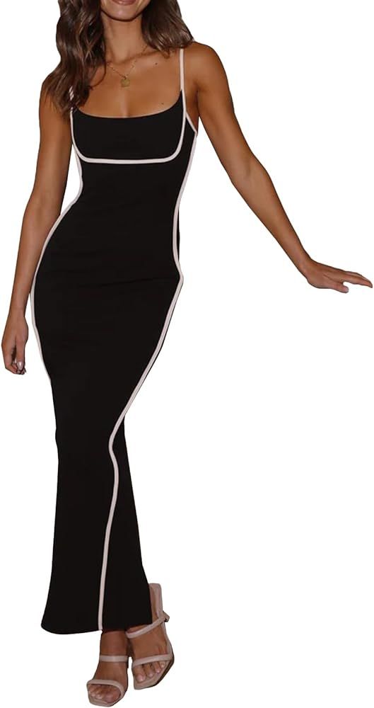 SOOKABEILA Sexy Backless Dress for Women Y2k Bodycon Cutout Spaghetti Strap Long Dress V Neck Goi... | Amazon (US)