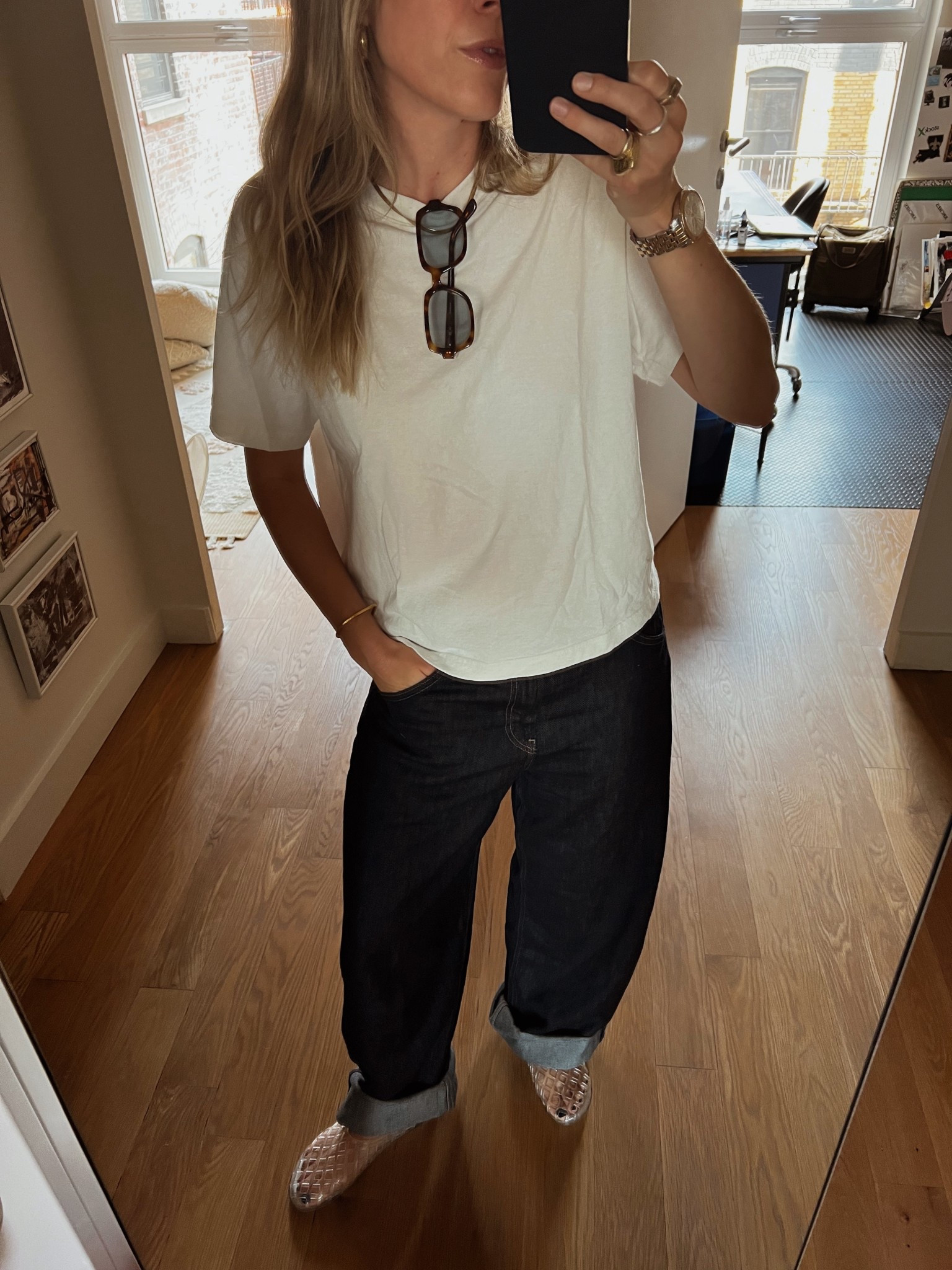 Wearing a 27 in the jeans and a M in the tee!