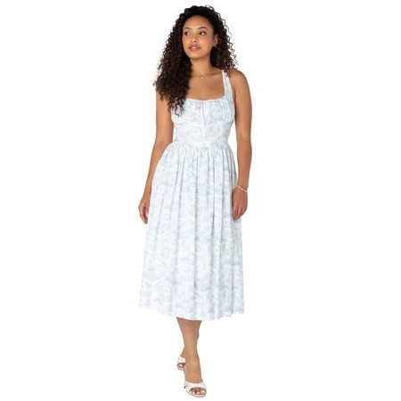 Bridgerton Celebrity Pink Women's and Women's Plus Basque Waist Midi Toile Dress, Sizes XS-4X | Walmart (US)