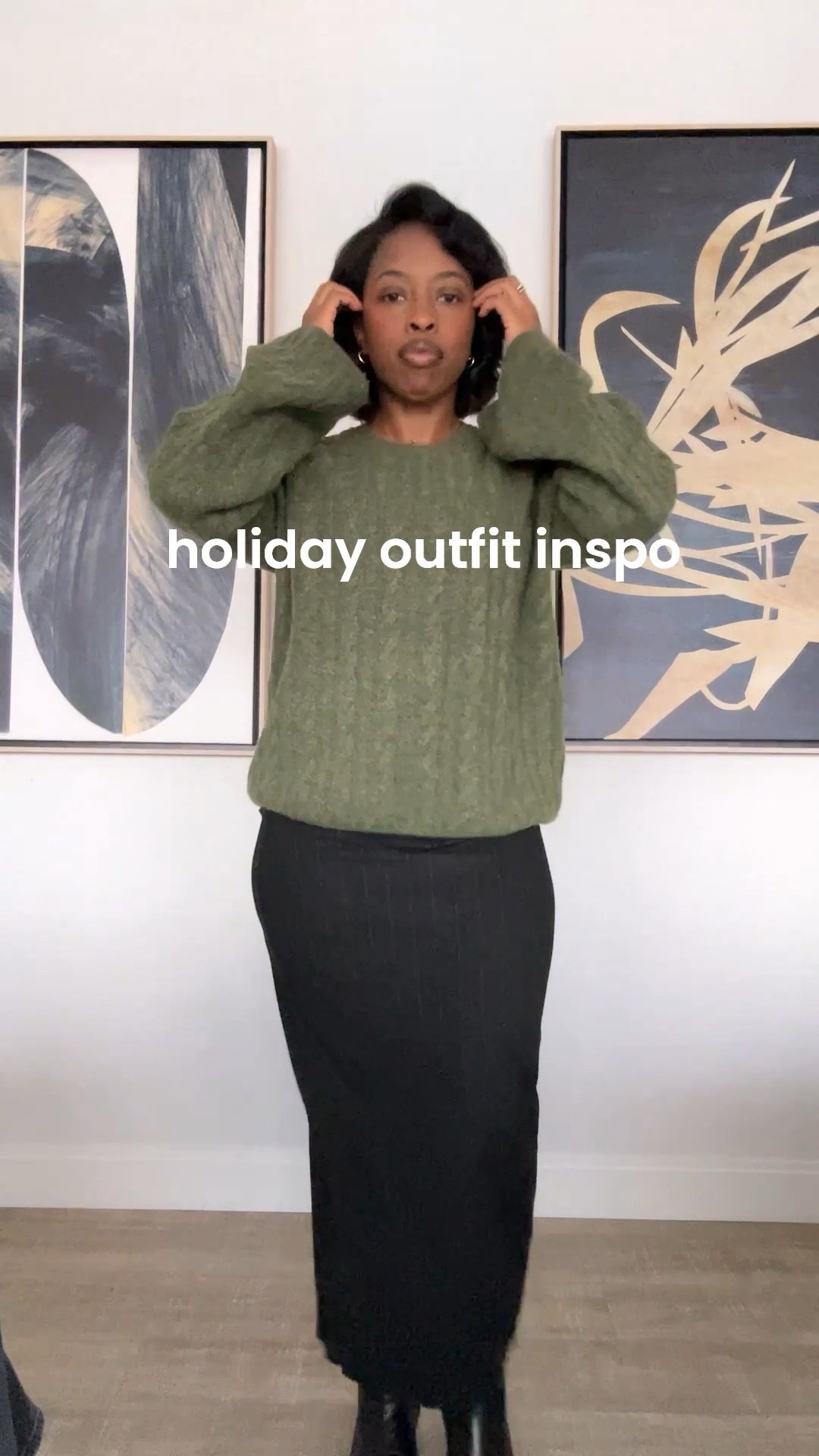 Holiday outfit inspo wearing a pop of color cozy sweater, a fitted midi skirt and knee-high boots. Sweater is from Loft, skirt is old Zara and boots are old Schutz. #holiday #ootd #winter 

#LTKootd #LTKPetite #LTKHoliday