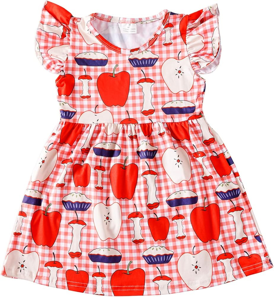 Toddler Girls Back to School Apple Pencil Yellow Dress Causal Flutter Sleeve Ruffle Bottom Dress | Amazon (US)