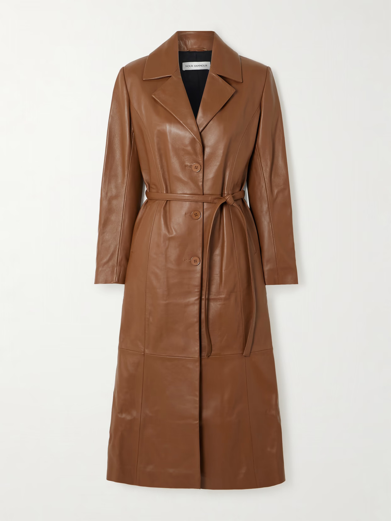 Nour Hammour - Tamara Belted Paneled Leather Coat - Brown | NET-A-PORTER (US)