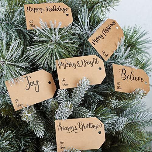 Whaline 120Pcs Merry Christmas Tags with 65.6ft Hemp Rope Natural Kraft Paper Tag Xmas Greetings Bla | Amazon (US)