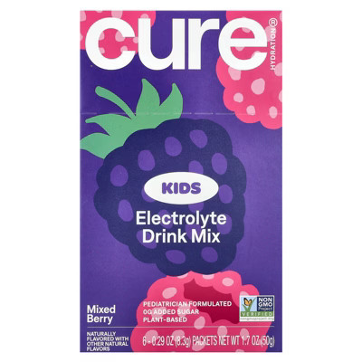 Cure Hydration Kids, Electrolyte Drink Mix, Mixed Berry, 6 Packets, 0.29 oz (8.3 g) Each | Target