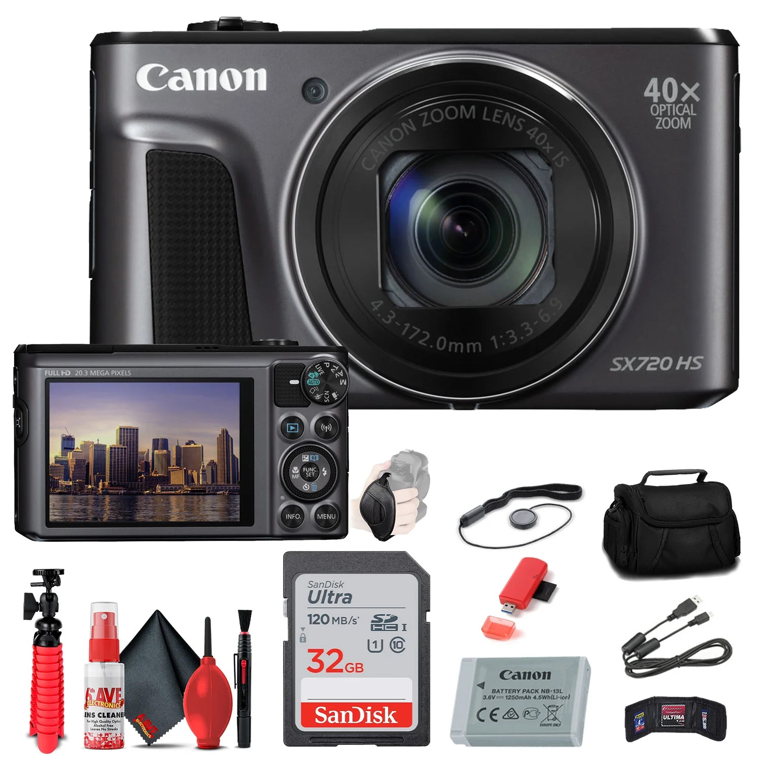 Canon PowerShot SX720 HS Digital Camera (1070C001) + 32GB Card + Case + Card Reader + Flex Tripod... | Walmart (US)