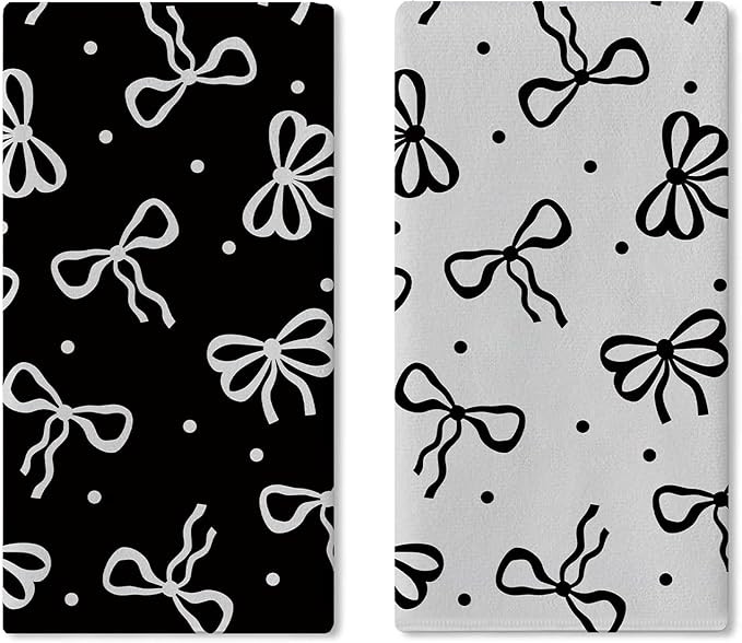 Black White Bow Kitchen Dish Towels Set of 2, Coquette Ribbon Preppy Drying Hand Towel Baking Coo... | Amazon (US)