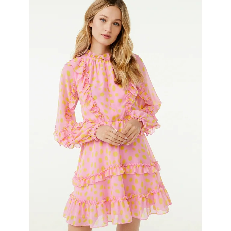 Scoop Women's Long Sleeve Ruffle Mini Dress | Walmart (US)
