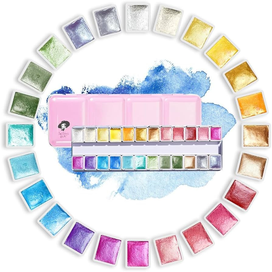 Paul Rubens Artist Watercolor Paints-Metallic Glitter Solid Colors-Pink Portable Metal Case with ... | Amazon (US)