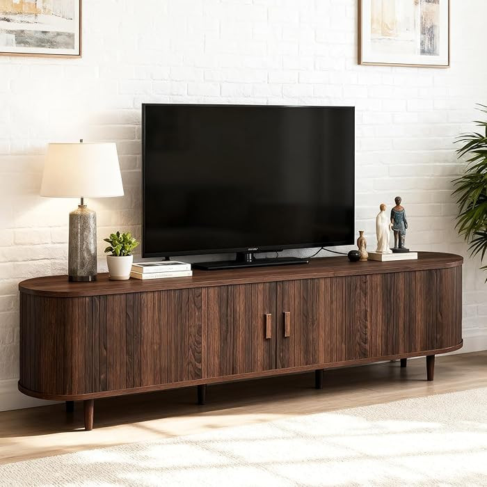 70" Mid Century Modern TV Stand, Wood TV Consoles with Sliding Doors and Power Outlet, Entertainm... | Amazon (CA)
