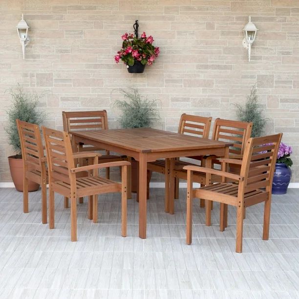 Amazonia Milano 7-Piece Rectangular Patio Dining Set | Eucalyptus Wood | Ideal for Outdoors and I... | Walmart (US)
